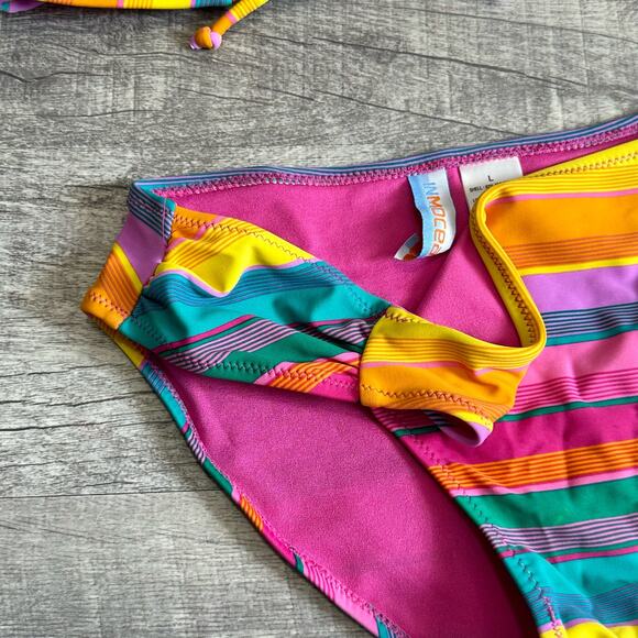 Inmocean Bright Rainbow Striped Bikini Set Juniors L Halter Triangle Top 2 Piece - Picture 3 of 10